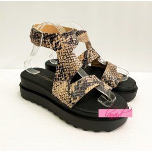 Free People Snakeskin Lug Sole Sandals Leather Snake Reptile Cut-Out Strappy 36
